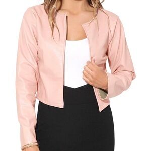 KRISP Faux Leather Cropped Jacket